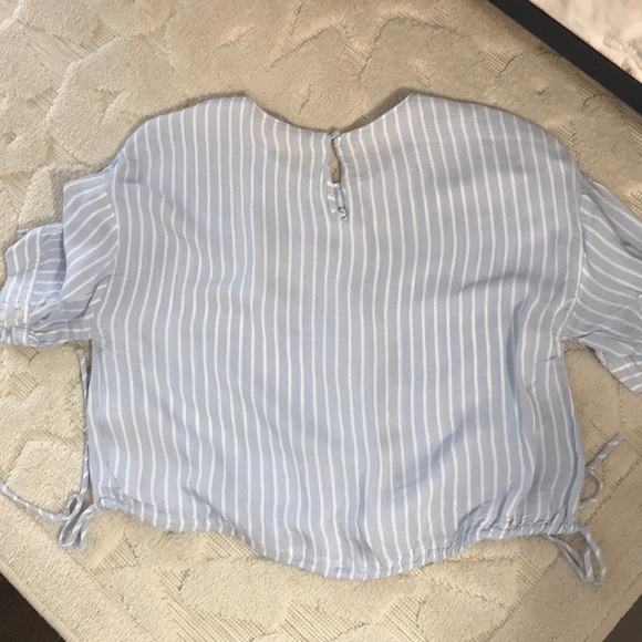 Zara light blue stripe crop tie waist shirt XS - Picture 5 of 6